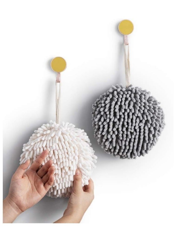 Fuzzy Ball Towel (Set of 2) White and Gray - Dry Your Hand Instantly conveniently with This Creative Bath Towel Set Decorative Towels for Bathroom (Pack of 2) - Image 1